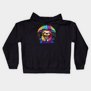 Sloth Rainy Day With Umbrella Kids Hoodie